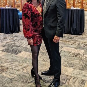 Farm Rio, Small, Red Shiny Flowers Mini Dress